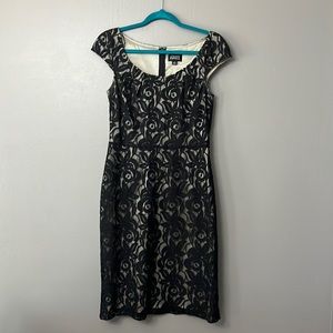 Adrianna Papell Black Lace Overlay Knee Length Dress 8